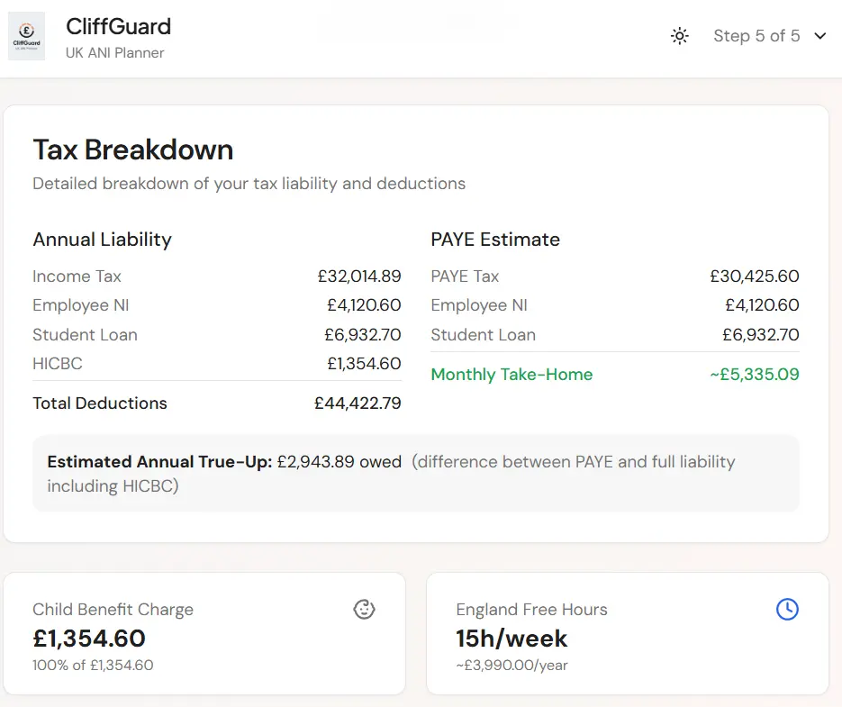 Screenshot 2 of CliffGuard HENRY tax saving calculator