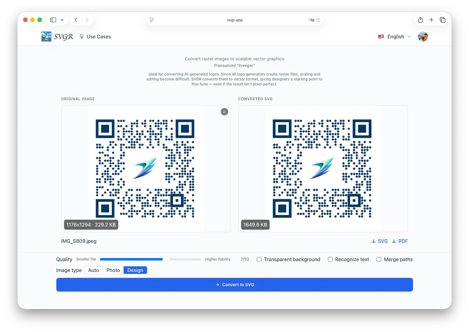Screenshot 1 of SVGR - Image to SVG Converter