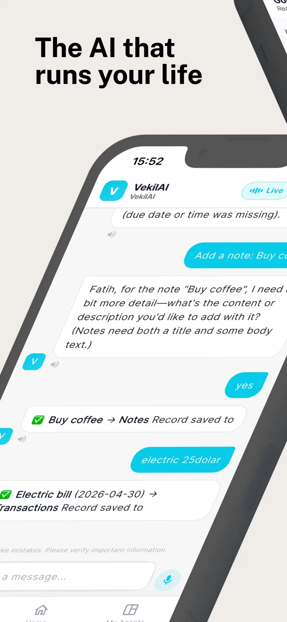 Screenshot 1 of VekilAI: AI Life Manager App