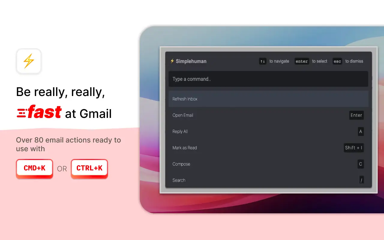 Screenshot 1 of CMDK Gmail Shortcuts Extension