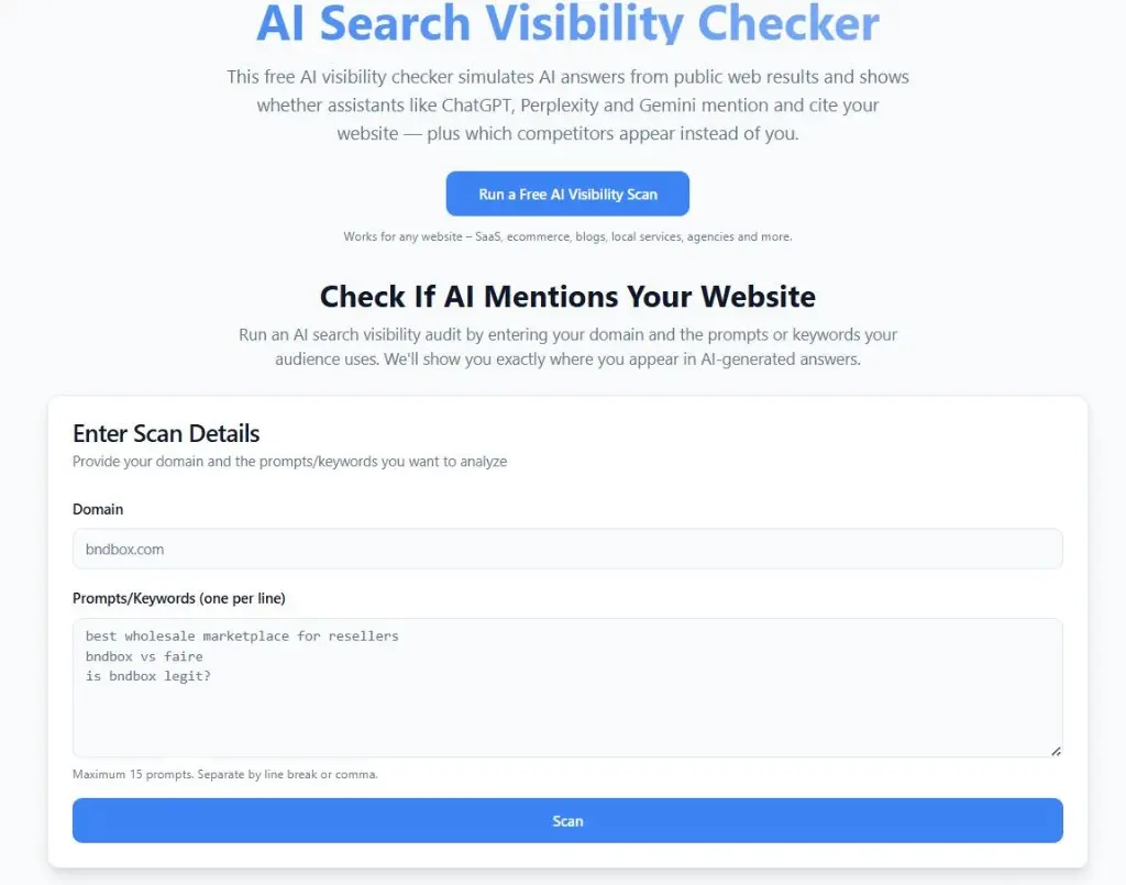 Screenshot 1 of AI Search Visibility Checker