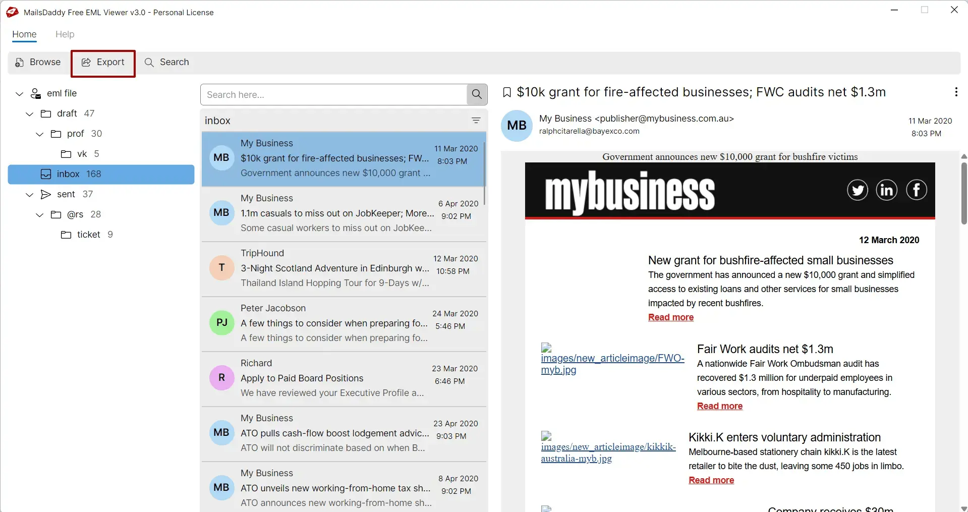 Screenshot 3 of Free EML Viewer Tool