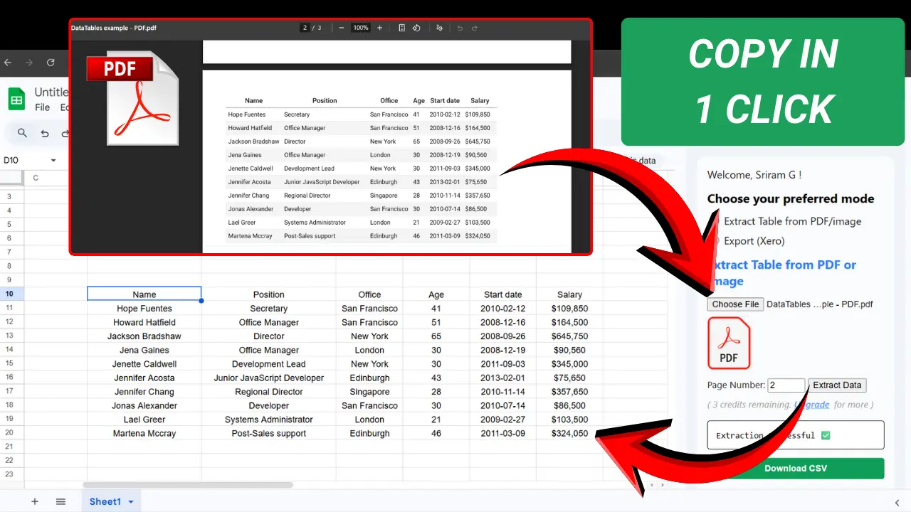 Screenshot 1 of Convert PDF to Google Sheets and CSV