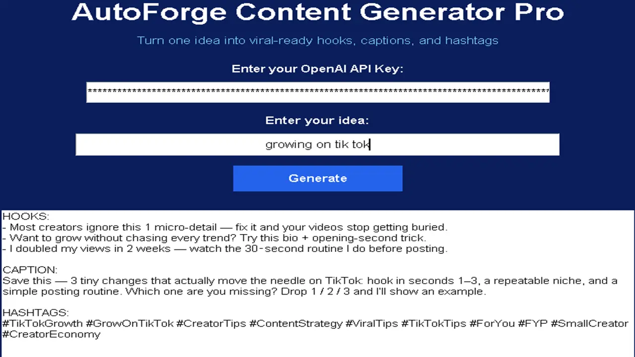 Screenshot 2 of AutoForge Content Generator Pro