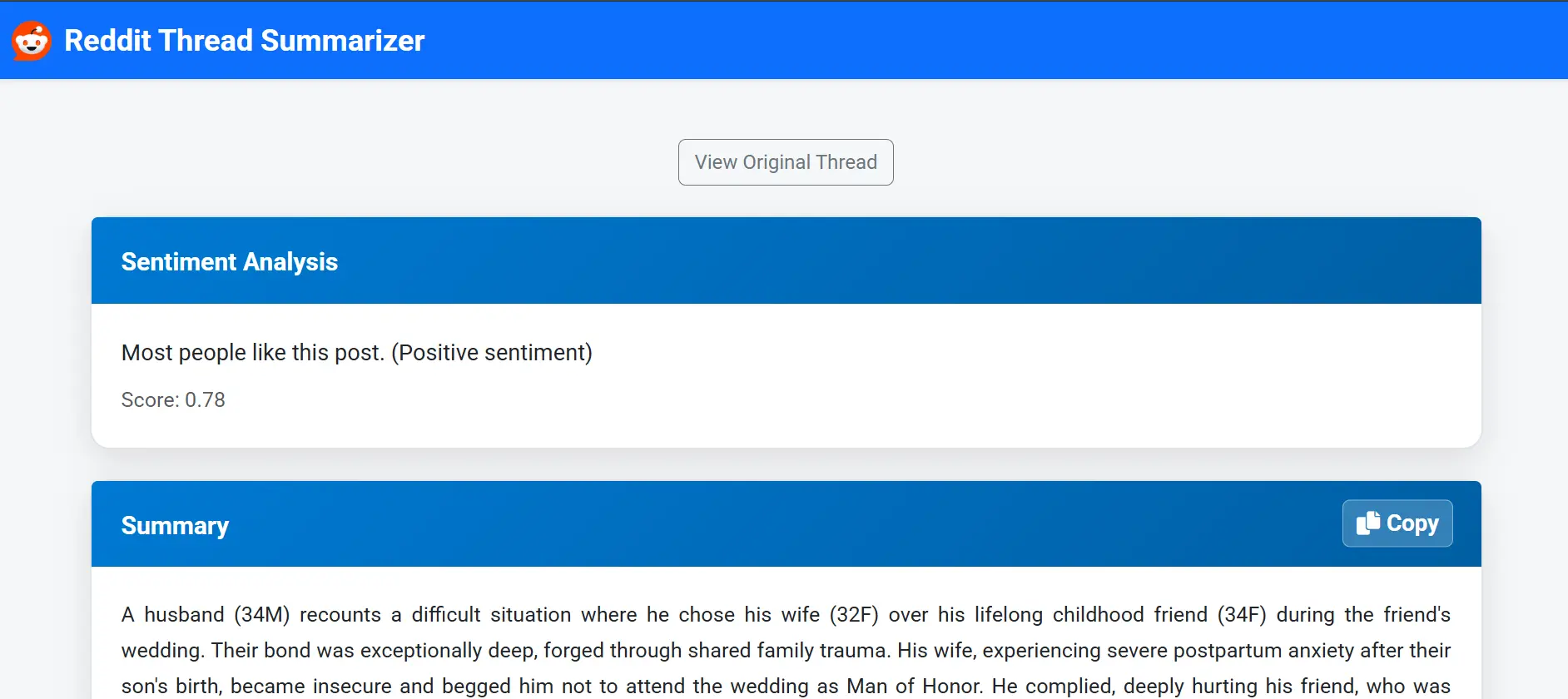 Screenshot 3 of Reddit Thread Summarizer