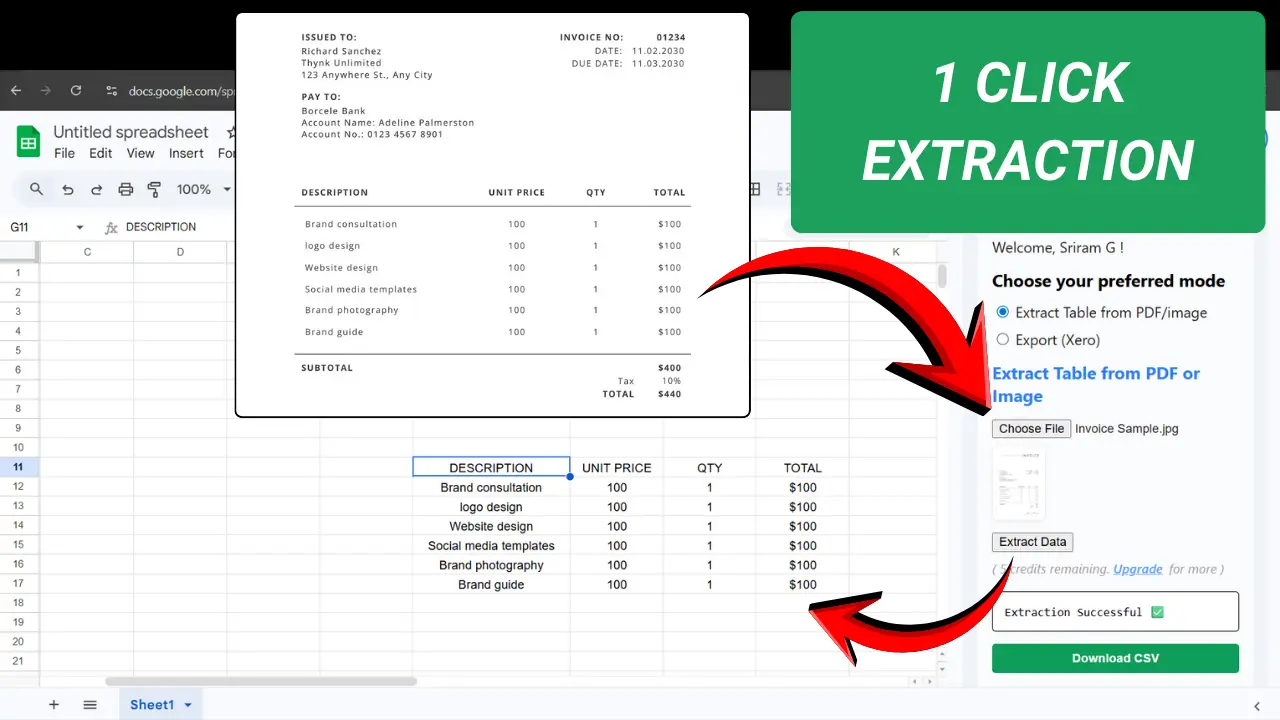 Screenshot 2 of Convert PDF to Google Sheets and CSV