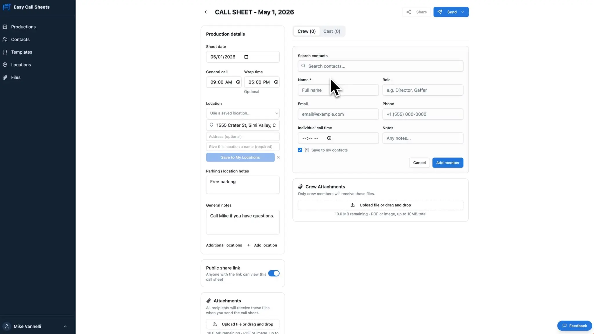 Screenshot 2 of Easy Call Sheets