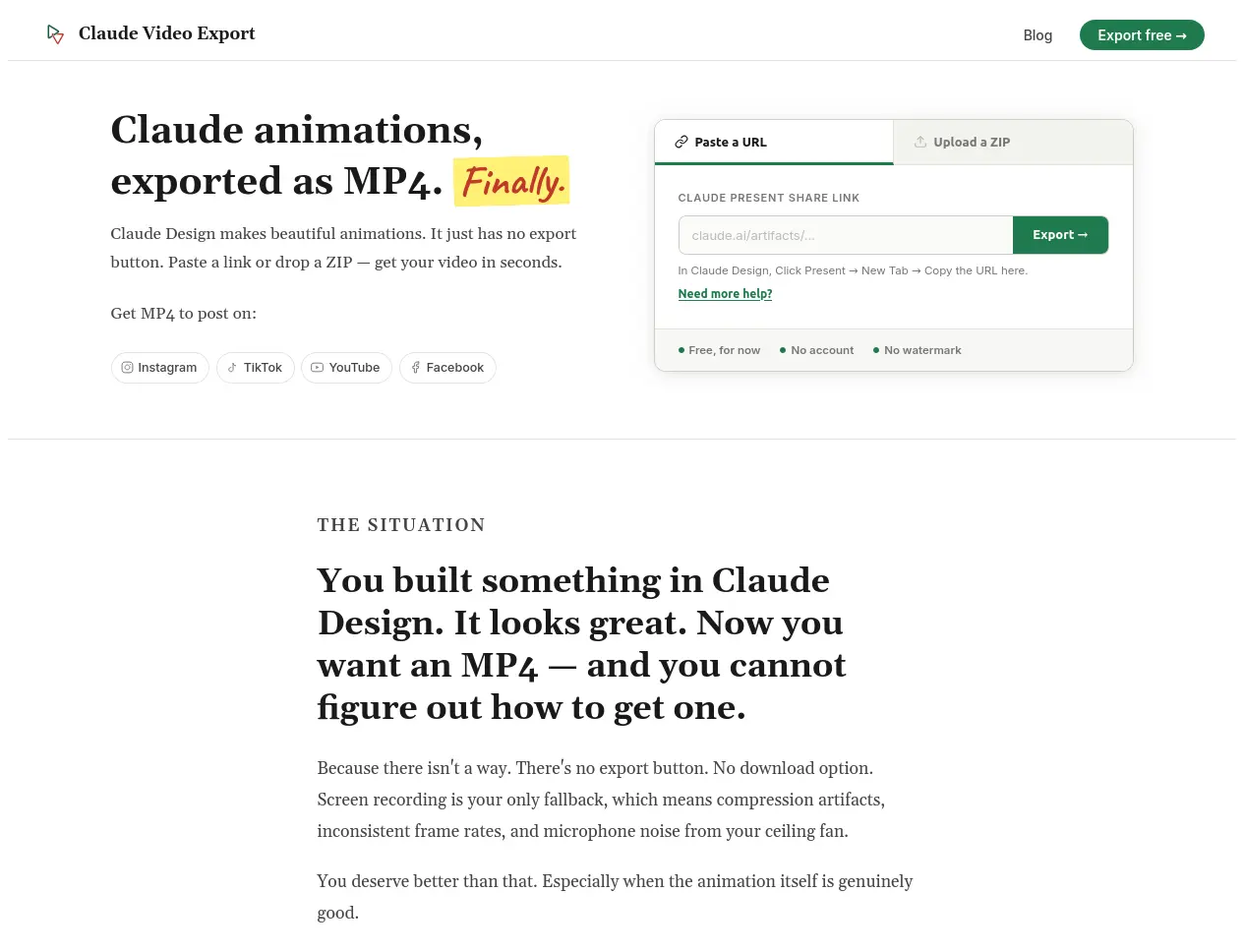 Screenshot 1 of Claude Video Export