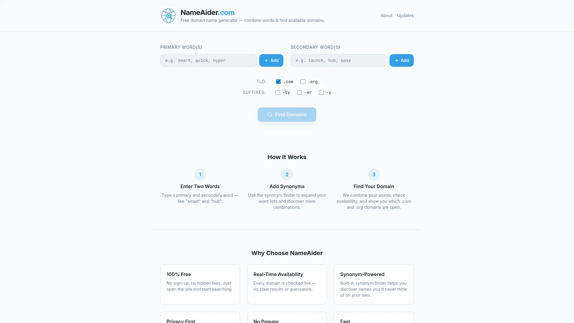 Screenshot 1 of NameAider.com