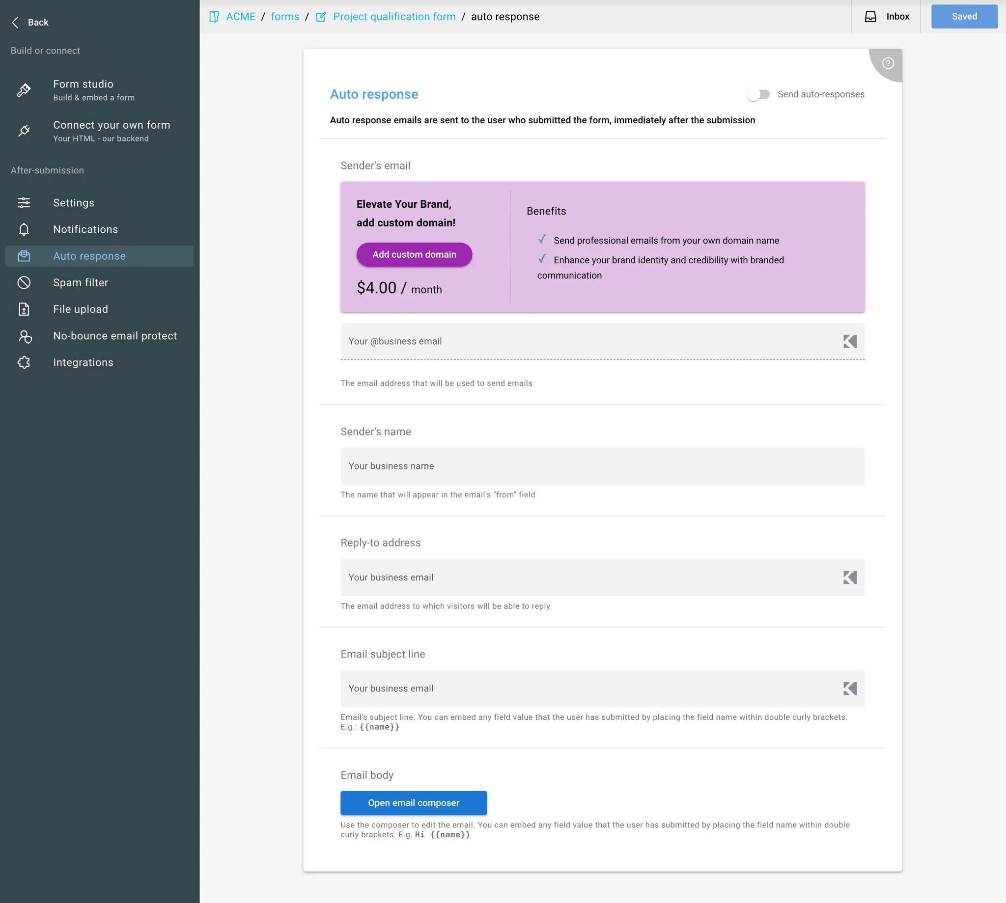 Screenshot 1 of AI form builder for devs and agencies