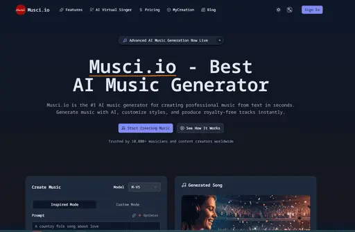 Musci.io - Best AI Music Generator | Cre