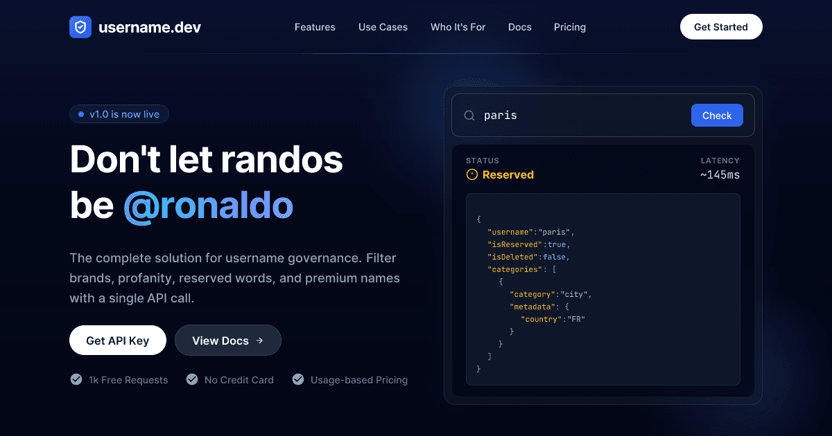 Screenshot 1 of username.dev