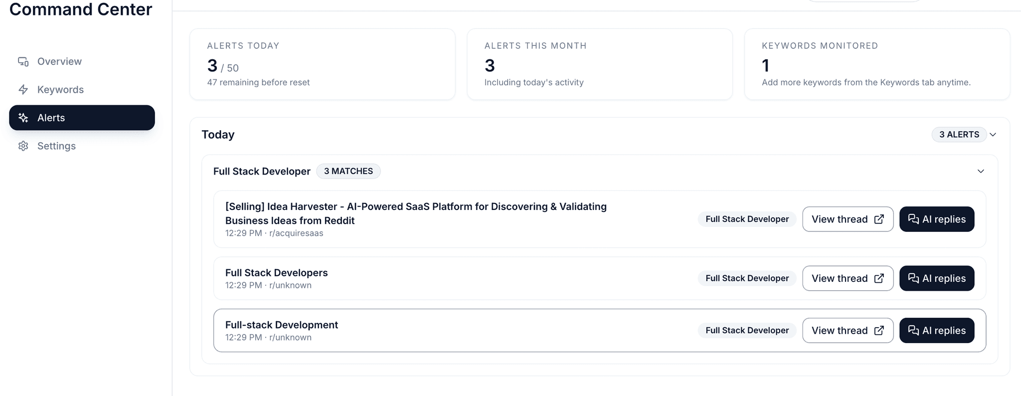 Screenshot 2 of ReddSignal | Reddit Keyword Alerts & AI