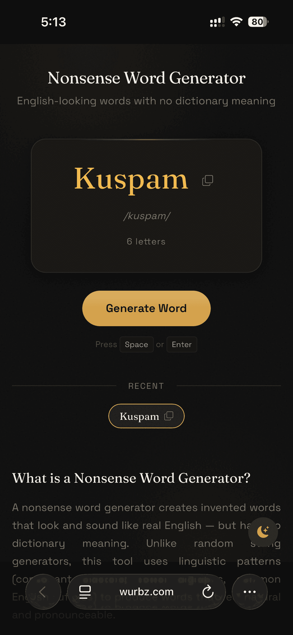 Screenshot 2 of Nonsense Word Generator