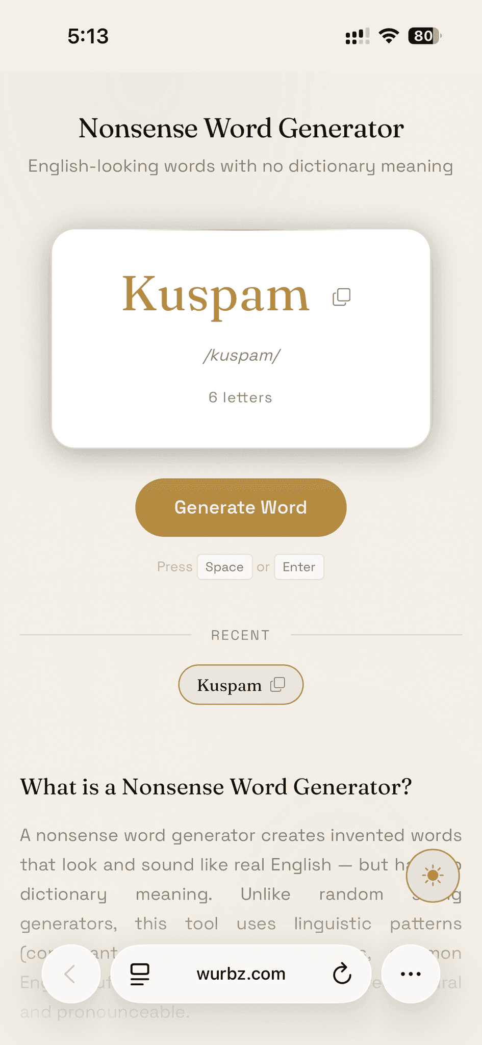 Screenshot 1 of Nonsense Word Generator