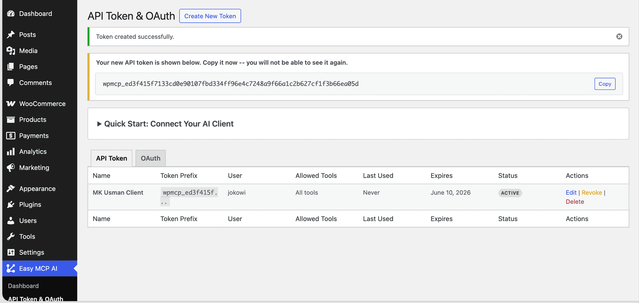 Screenshot 2 of Easy MCP AI - WordPress MCP Plugin