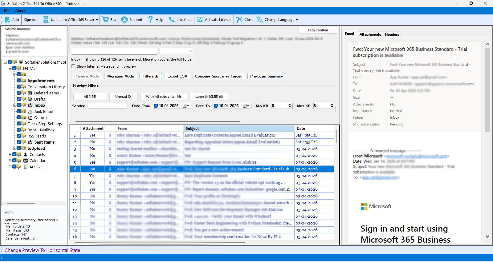 Screenshot 1 of Softaken O365 to O365 Migration Tool