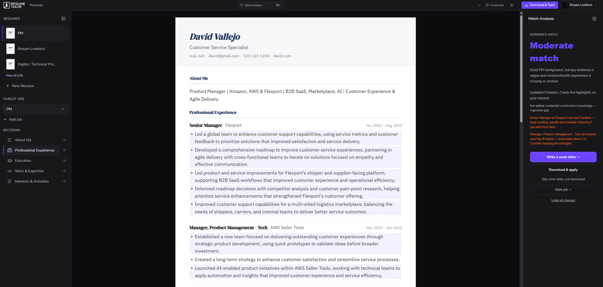 Screenshot 1 of Resume Tailor