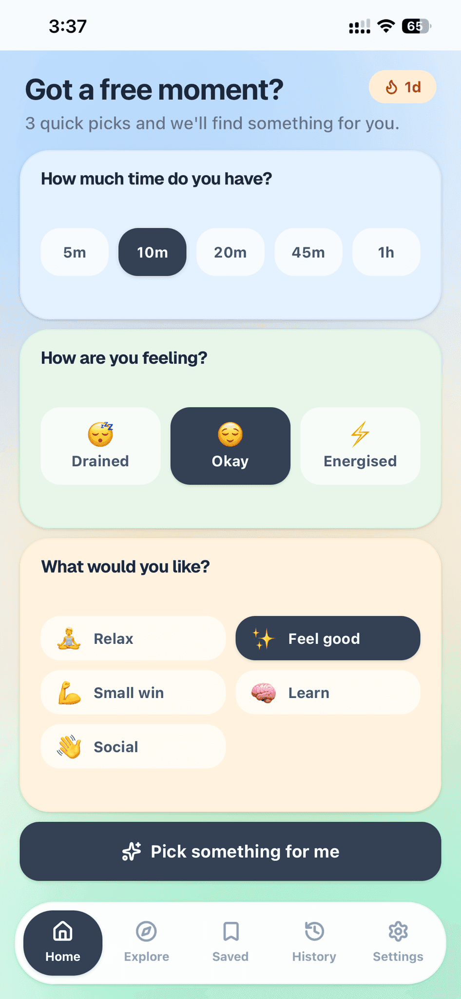 Screenshot 1 of Pausely — Calm Micro Breaks