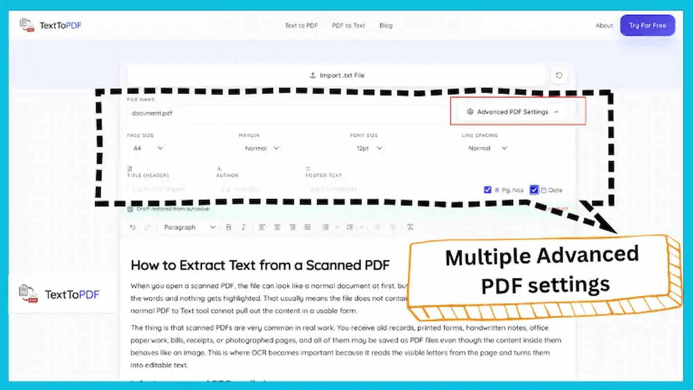 Screenshot 1 of Text to PDF Converter