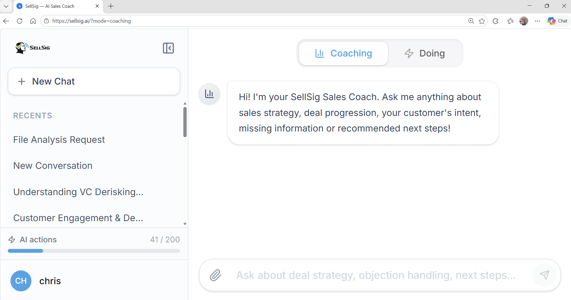 Screenshot 1 of Sellsig AI Sales Coach