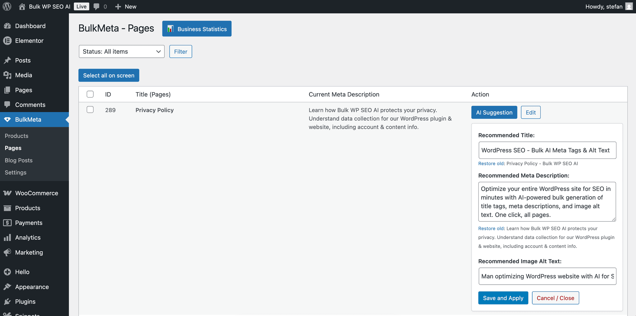 Screenshot 2 of WordPress SEO - AI Bulk Meta Tags