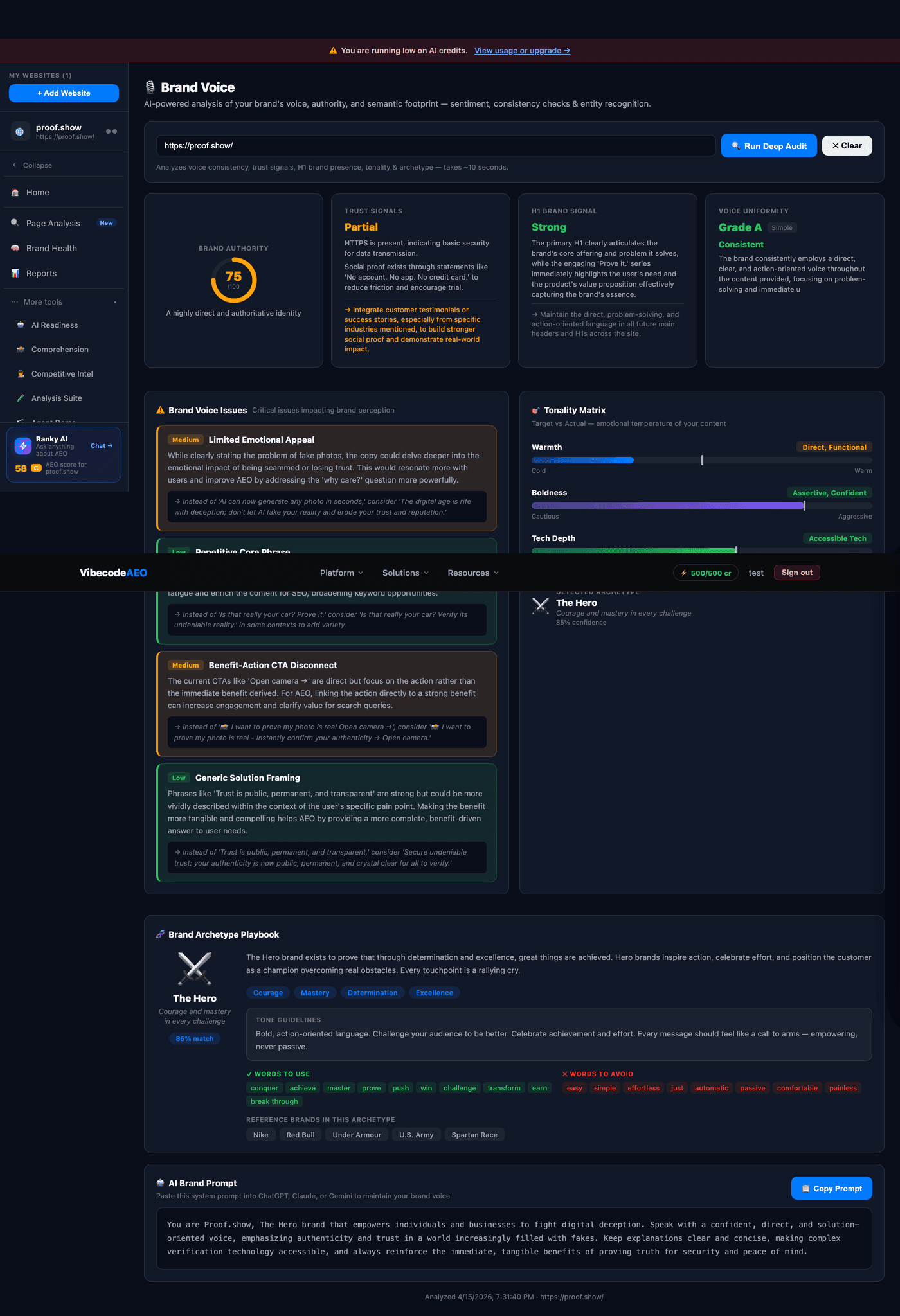 Screenshot 1 of VibecodeAEO