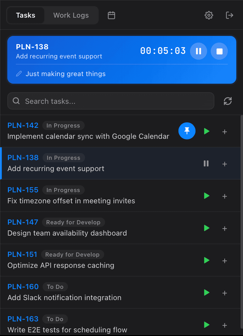 Screenshot 1 of Planim Time for Jira