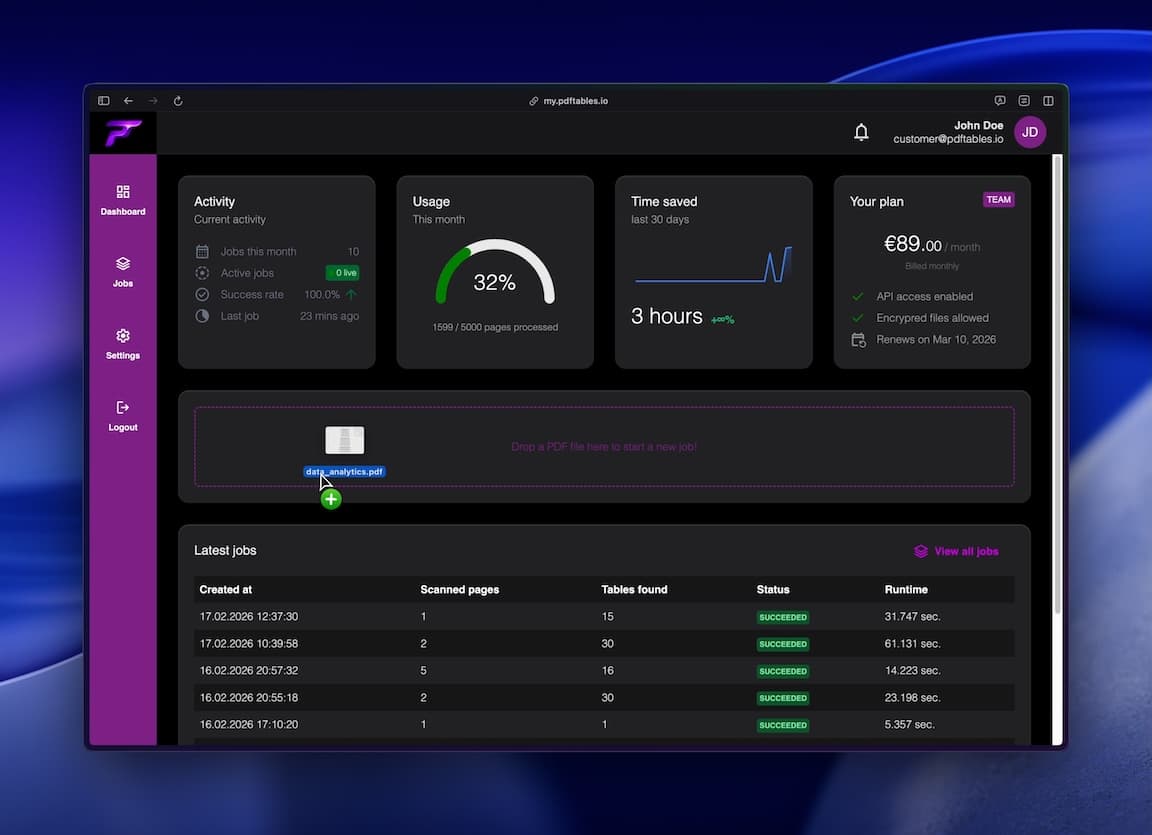 Screenshot 2 of pdftables.io